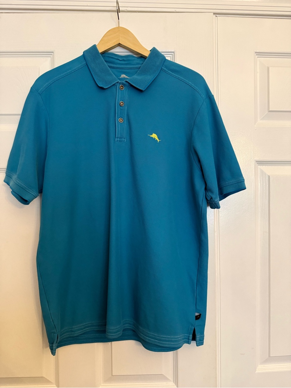 Tommy Bahama Teal Polo with Yellow Fish Logo